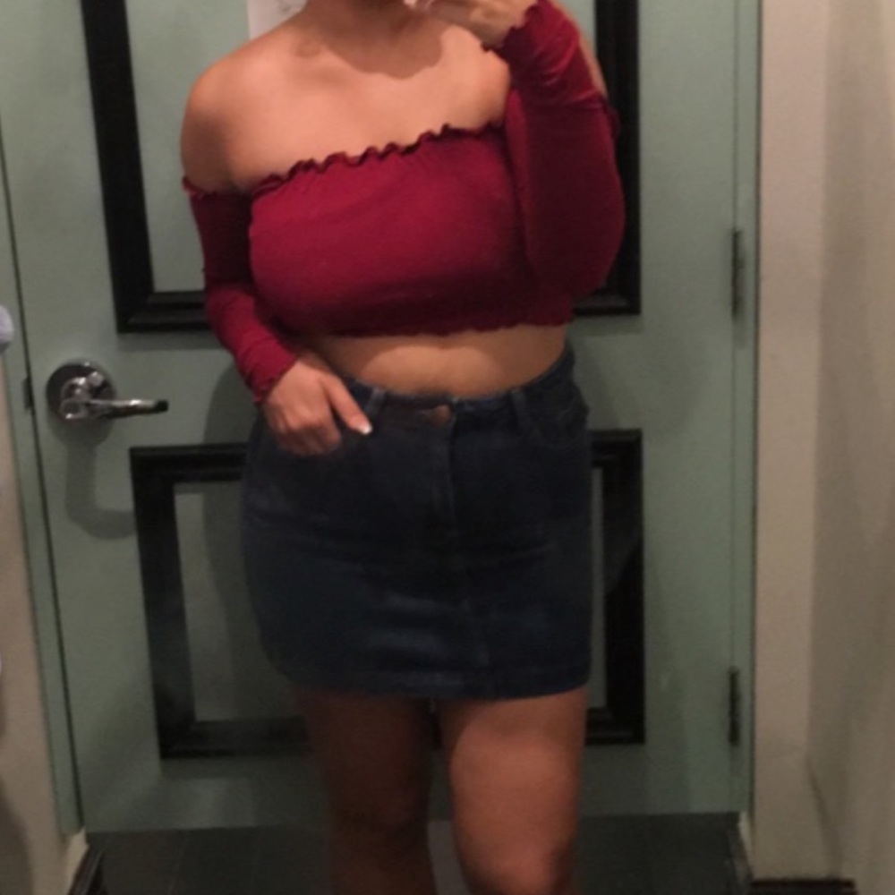 Burgundy Off The Shoulder Crop Top